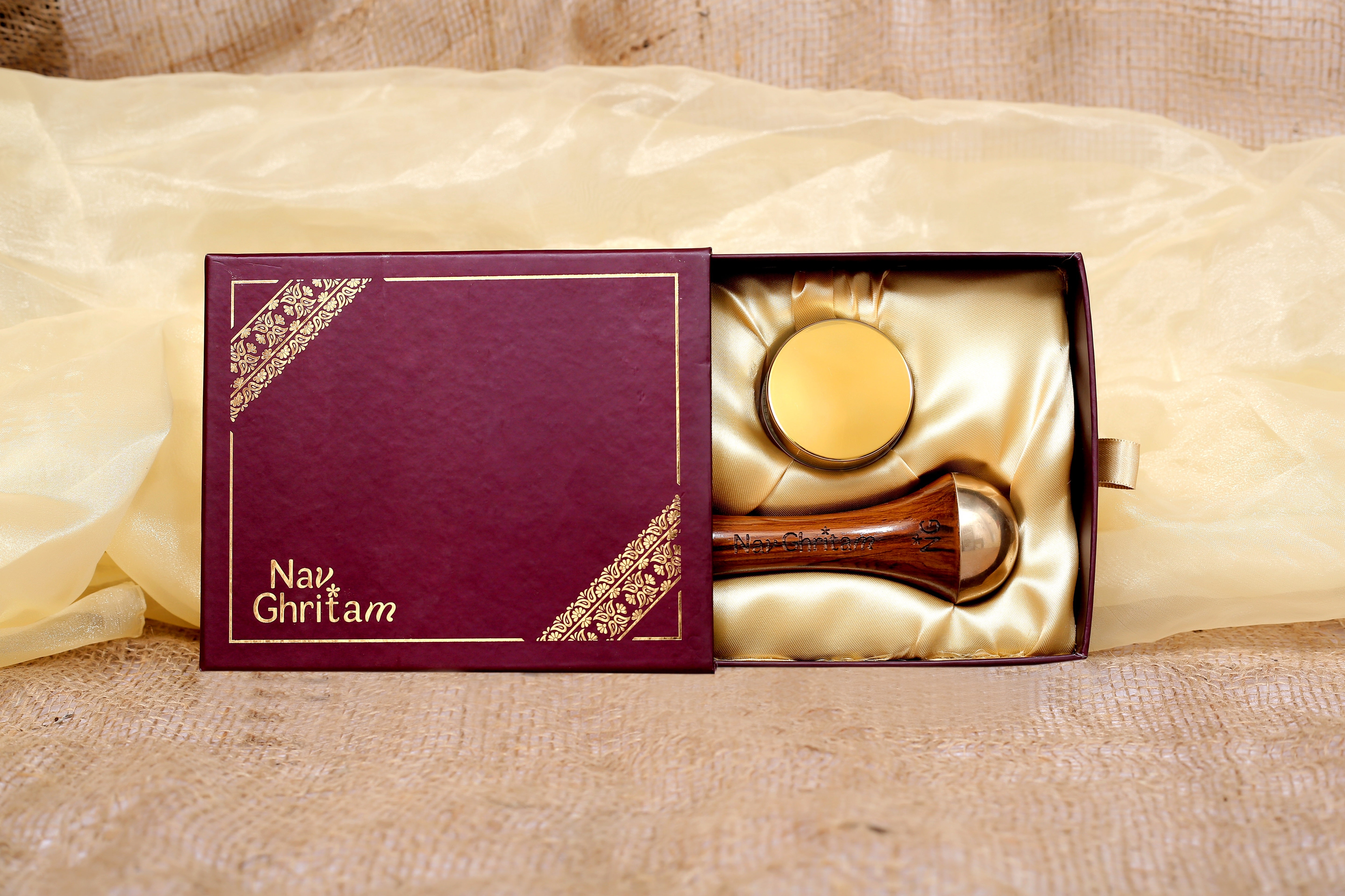 Nav Ghritam Diwali Gift Box | 25g Shata Dhauta Ghrita – Choose Your Fragrance + Kansa Wand | Traditional Indian Self-Care & Wellness Festive Gift Set