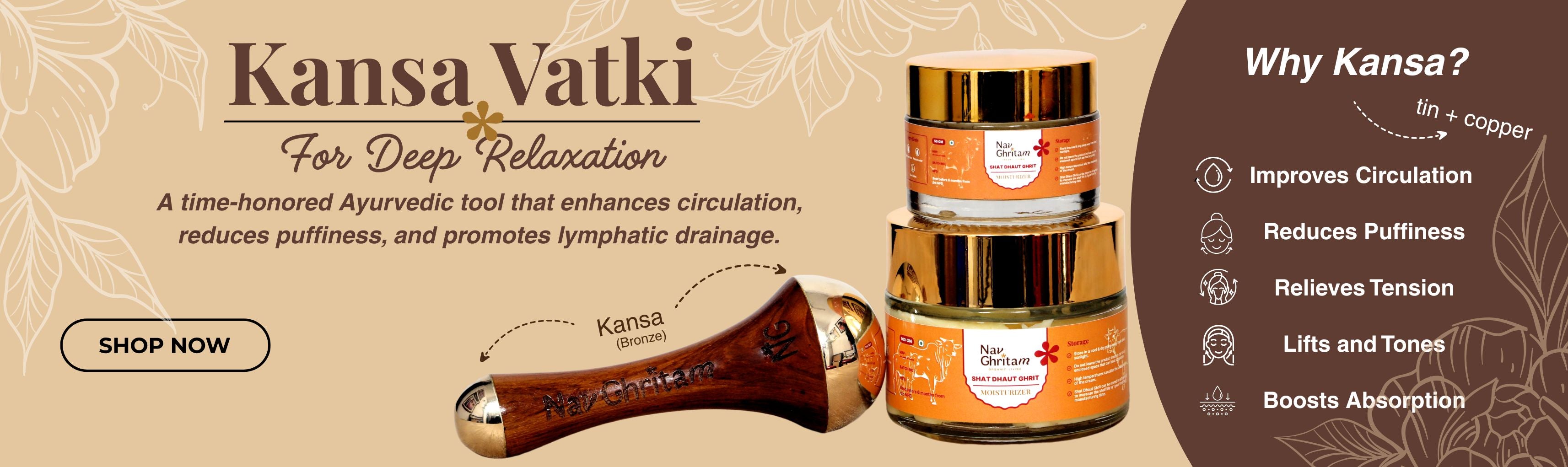 Nav Ghritam Diwali Gift Box | 25g Shata Dhauta Ghrita – Choose Your Fragrance + Kansa Wand | Traditional Indian Self-Care & Wellness Festive Gift Set